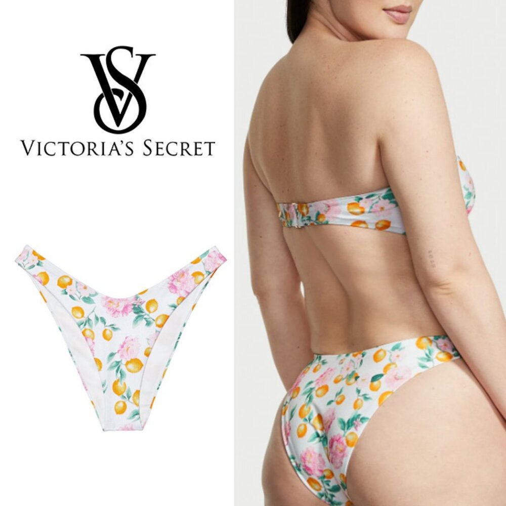 NWT VICTORIA'S SECRET Floral/Lemon Print Low Rise V Brazilian Bikini Bottoms